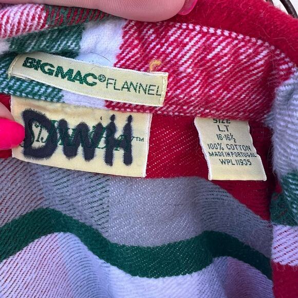 Vintage Big Mac Flannel Red Green Christmas Plaid Button Up Shirt LARGE TALL - Picture 4 of 4